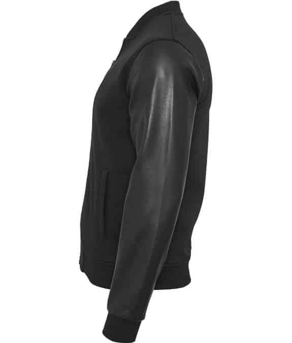 Zipped Leather Imitation Sleeve Jacket black-black 1